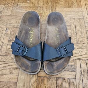 BIRKENSTOCK MADRID BLACK LEATHER SLIDE‎ SANDALS Size  36